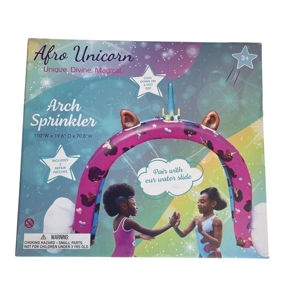 Afro Unicorn Rainbow Arch Sprinkler Outdoor Activity Toy Brand New Pink Summer